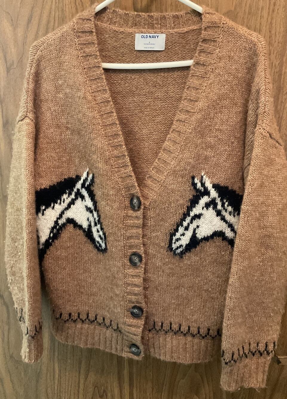 Old Navy Western Cozy Cardigan Sweater HORSES Small Wool Blend